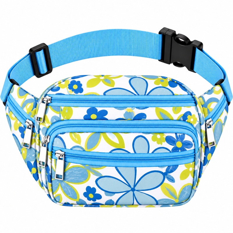 8056 White Blue Yellow Flower Bumbag W-7 Zips (New) (image for) 8056 White Blue Yellow Flower Bumbag W-7 Zips (New)